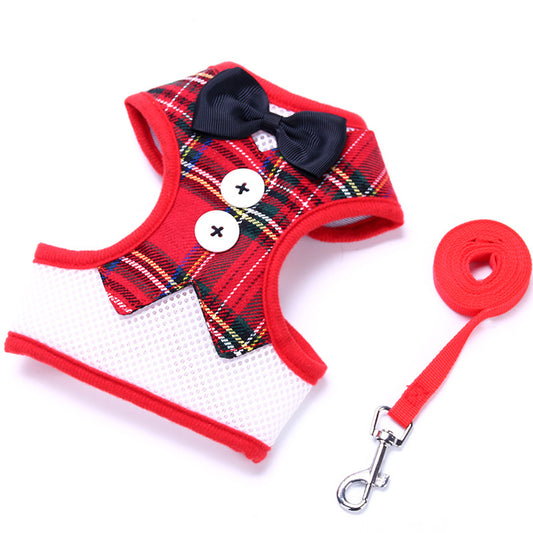 Dog leashes Small dog Teddy vest-style bow evening dress chest straps Pet supplies