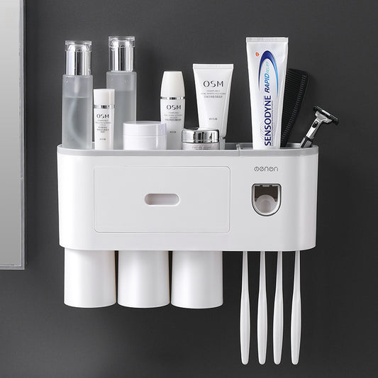 Creative Toothbrush Storage Rack Hole-free Gargle Brush Cup Wall-mounted Toilet Storage Automatic Toothpaste Squeezer