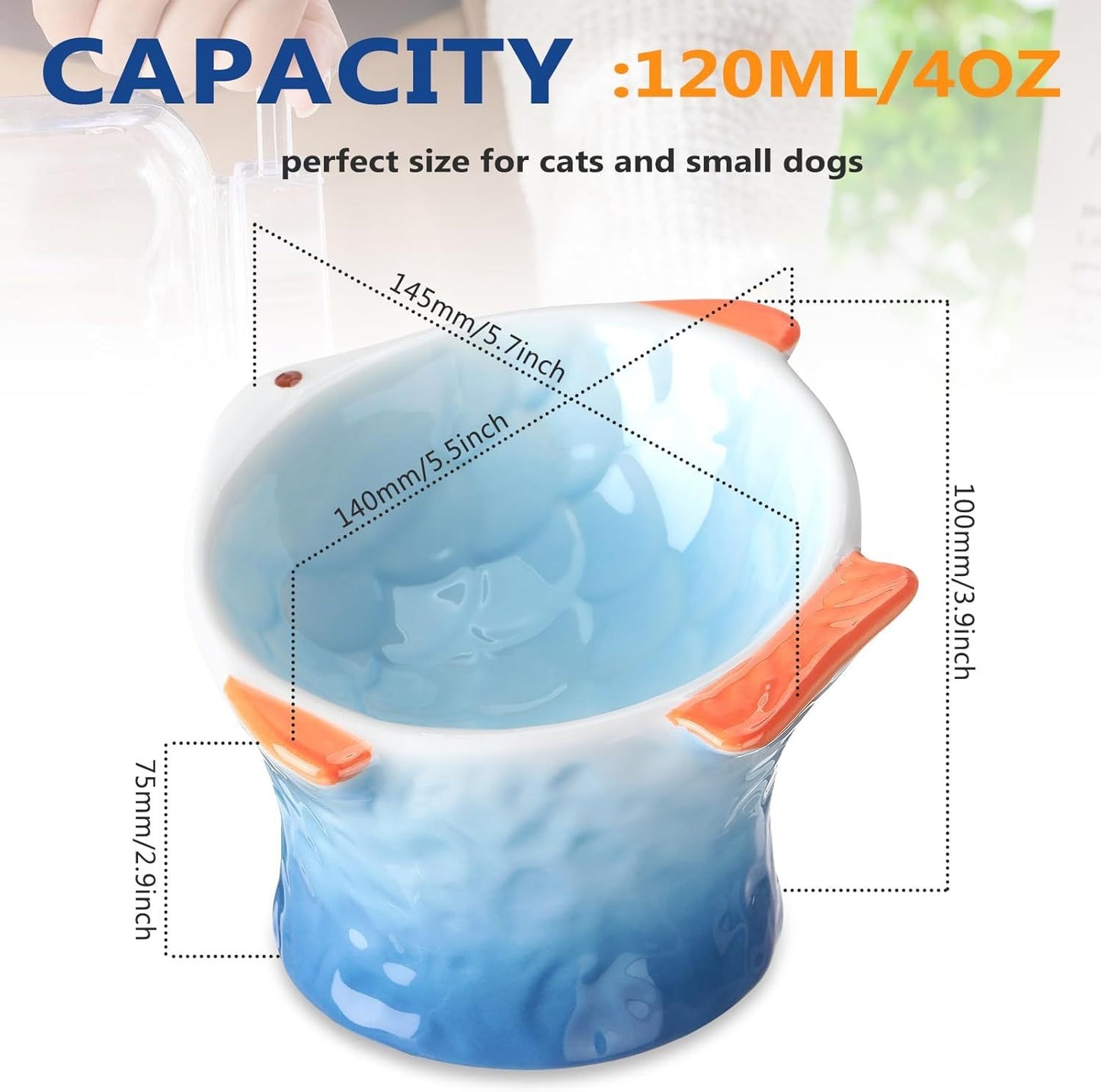 Ceramic Cat Feeder Fish Shape Elevated Bowls  Shallow Angled Non Slip Whisker Fatigue Bowl Tilted Pet Feeder